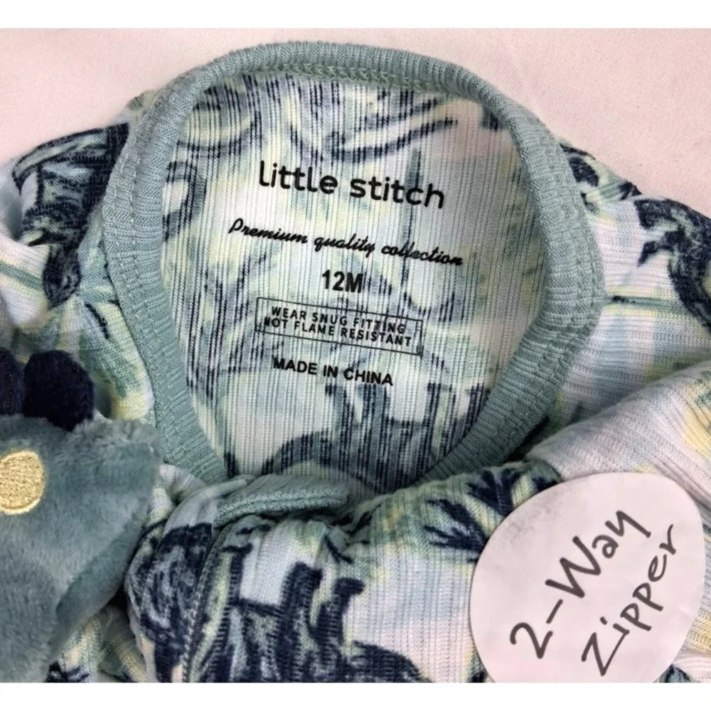 Little Stitch Dinosaur Footed Sleeper Security‎ Blanket Lot Sz 12 Mos Polyester